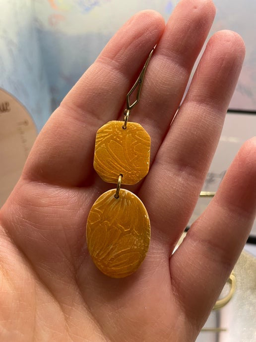 Shayna: Polymer Clay Earrings β Textured Yellow-Orange Design (Nickel Free)