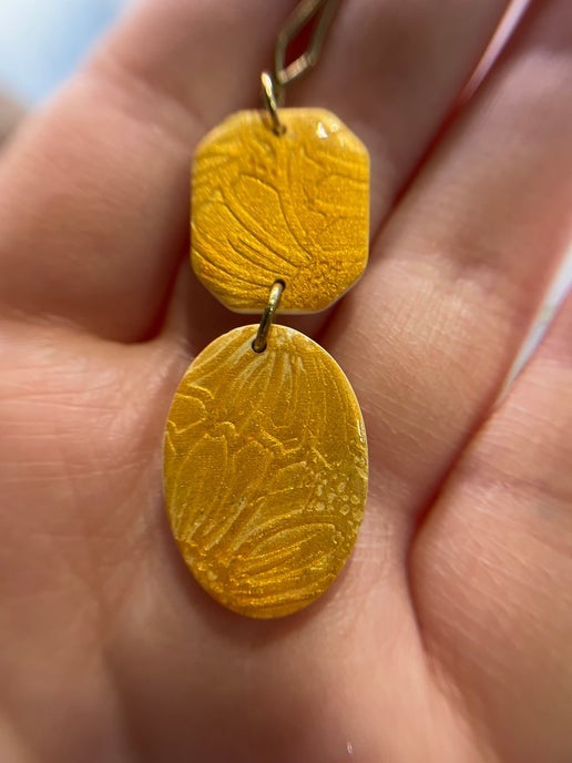 Shayna: Polymer Clay Earrings β Textured Yellow-Orange Design (Nickel Free)