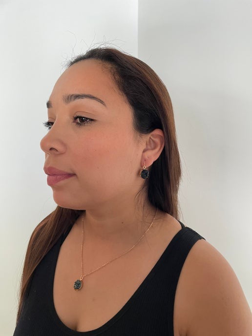 Black Druzy Necklace & Earring Set – Gold Finish