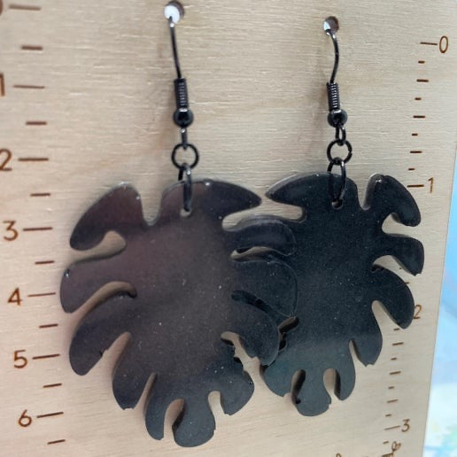 Black Monstera Leaf Earrings