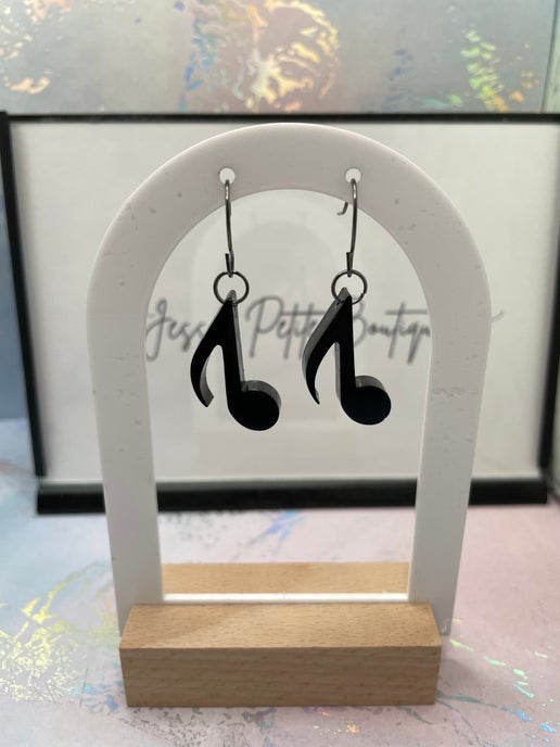 Black Eighth Musical Note Earrings - Stainless Steel