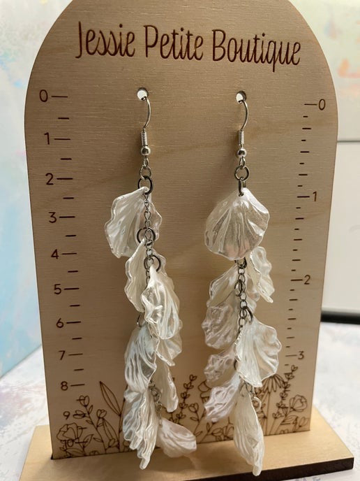 10.8 cm White Petal Cascade Earrings NICKEL FREE