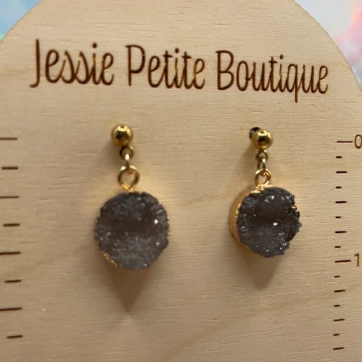 Faux Grey Rock Style Charm Earrings with Gold Stud