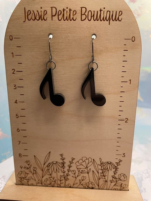 Black Eighth Musical Note Earrings - Stainless Steel