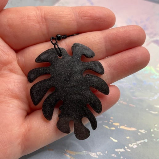 Black Monstera Leaf Earrings