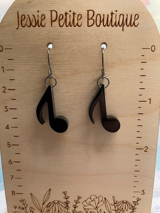 Black Eighth Musical Note Earrings - Stainless Steel