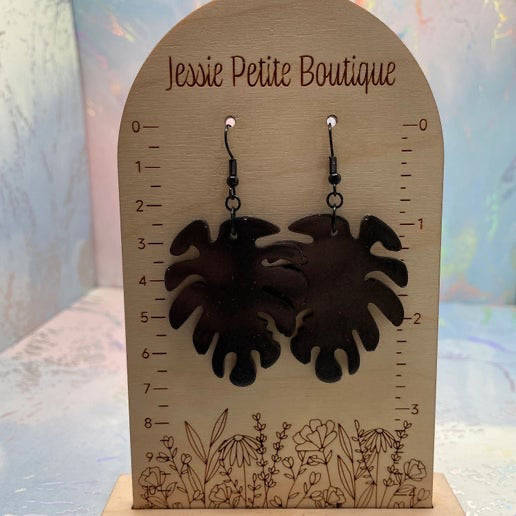 Black Monstera Leaf Earrings