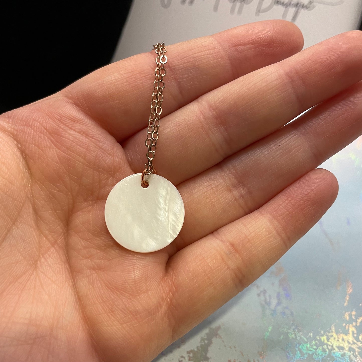 2cm White Shell Pendant Necklace with Rose Gold Chain 18''