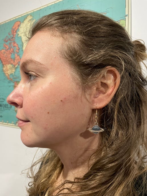 Planet Earrings – Blue & Rose Gold Cosmic Design