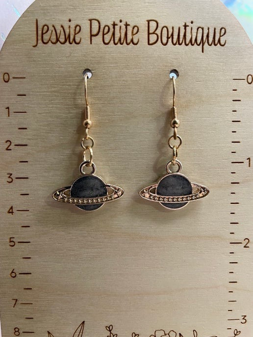 Planet Earrings – Blue & Rose Gold Cosmic Design