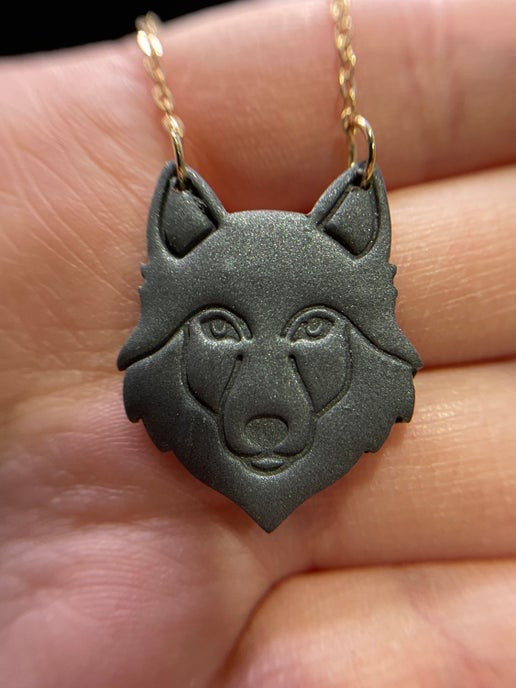 Grey Polymer Clay Wolf Pendant 22'' (Nickel Free)