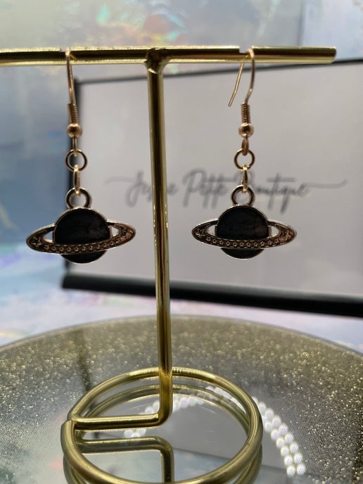 Planet Earrings – Blue & Rose Gold Cosmic Design