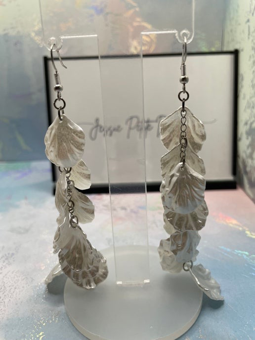 10.8 cm White Petal Cascade Earrings NICKEL FREE