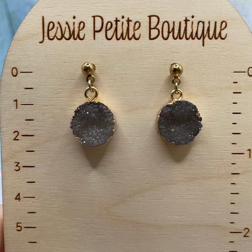 Faux Grey Rock Style Charm Earrings with Gold Stud
