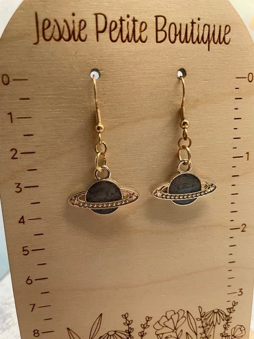 Planet Earrings – Blue & Rose Gold Cosmic Design