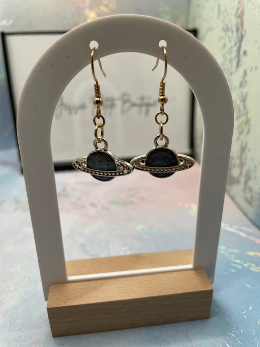 Planet Earrings – Blue & Rose Gold Cosmic Design