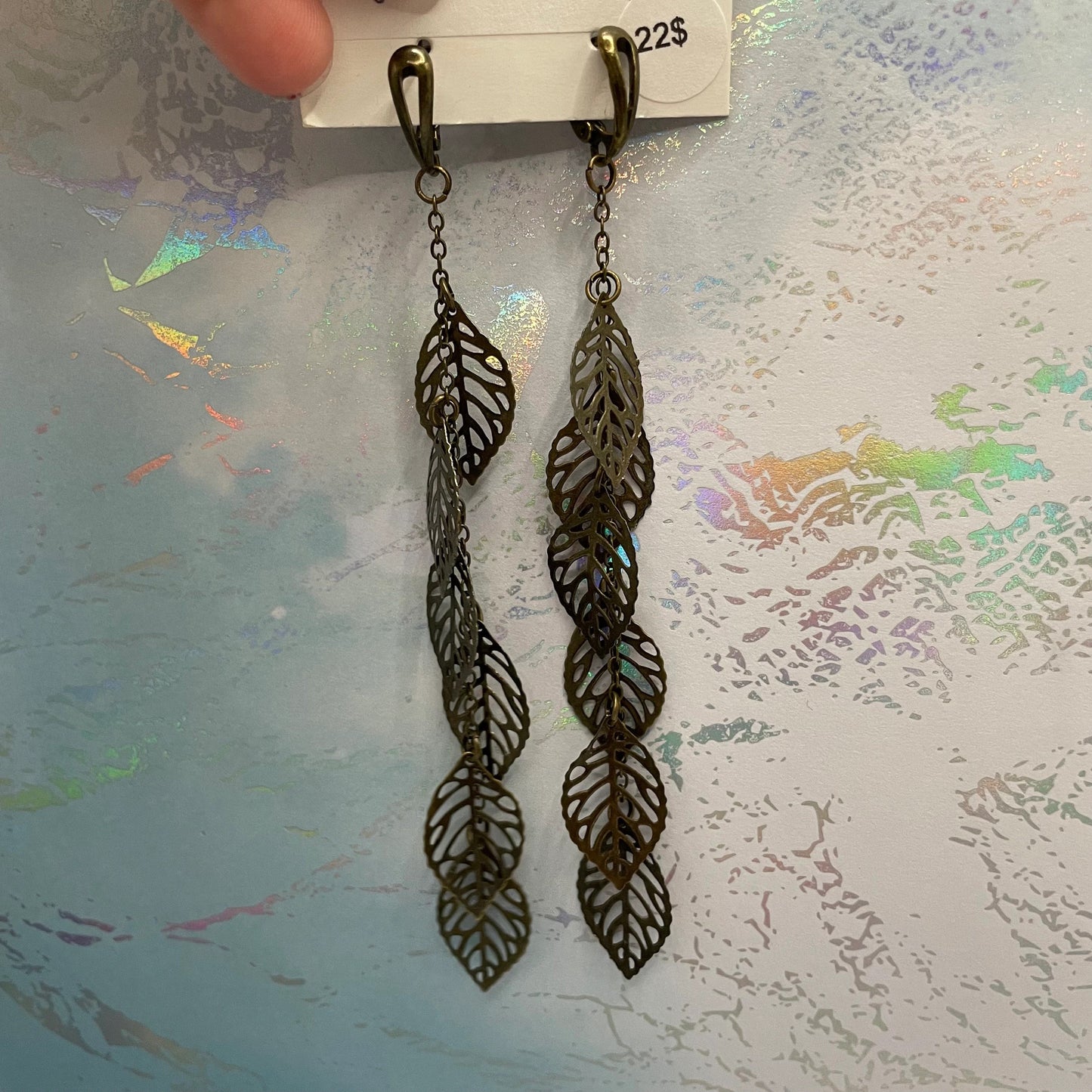 Bronze Metal Leaf 12 cm Dangle Earrings