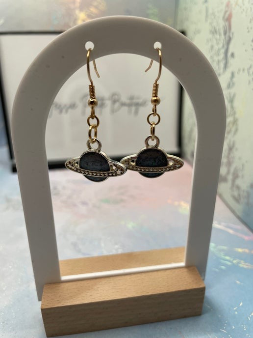 Planet Earrings – Blue & Rose Gold Cosmic Design