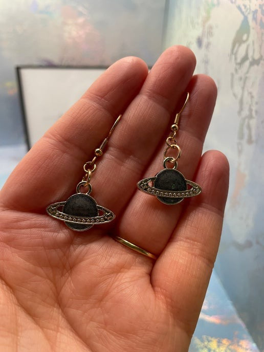 Planet Earrings – Blue & Rose Gold Cosmic Design