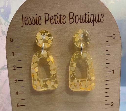 Yellow Glitter Arch Earrings - Hypoallergenic