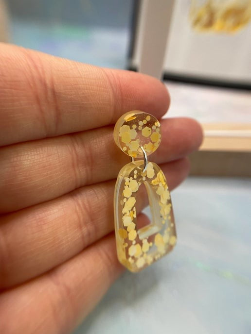 Yellow Glitter Arch Earrings - Hypoallergenic