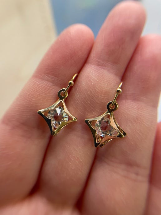 Gold Star with glass diamond Dangle Earrings
