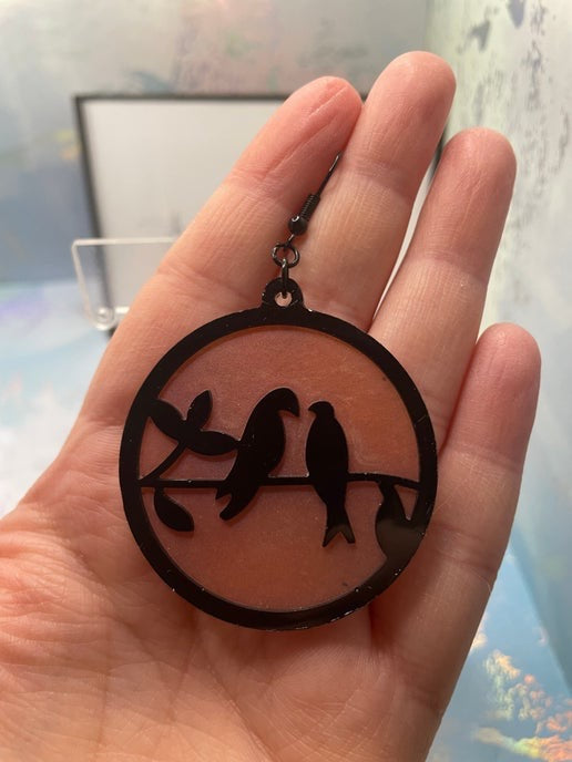 Black Love Bird on chameleon Earrings