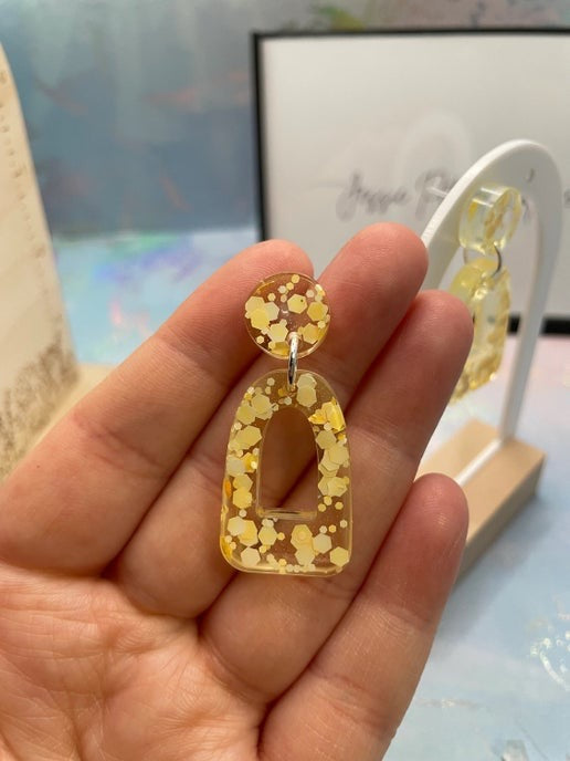 Yellow Glitter Arch Earrings - Hypoallergenic