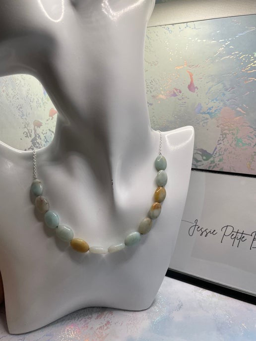Collier en argent avec amazonite verte 21'' sans nickel