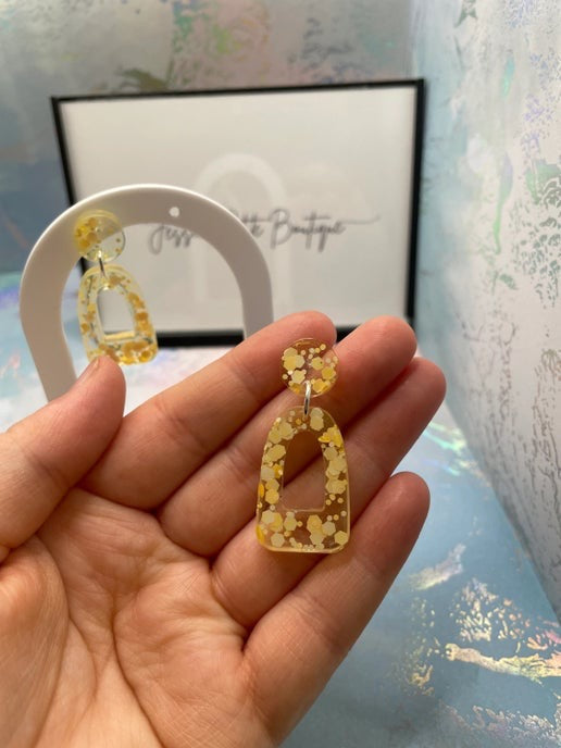 Yellow Glitter Arch Earrings - Hypoallergenic