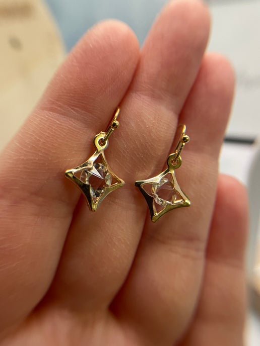 Gold Star with glass diamond Dangle Earrings