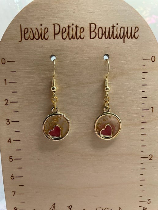 Pink Heart in Gold Circle Earrings – Lightweight & Elegant