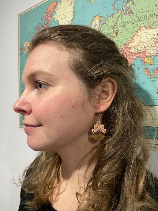 Boucles d'oreilles aztèques en or rose + demi-cercle