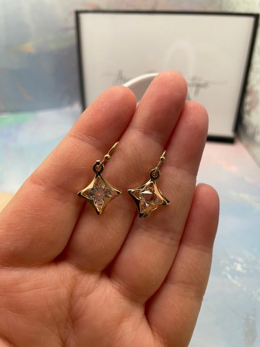 Gold Star with glass diamond Dangle Earrings