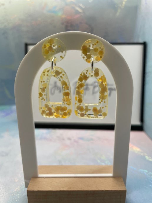 Yellow Glitter Arch Earrings - Hypoallergenic
