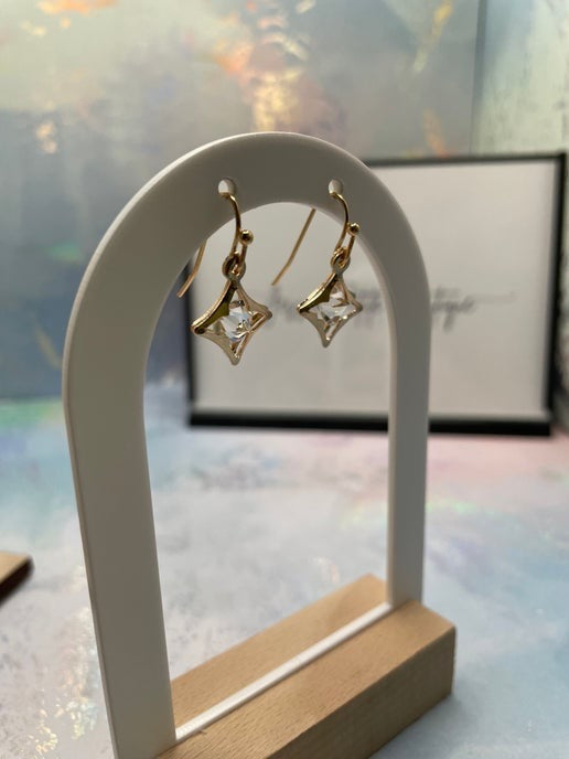 Gold Star with glass diamond Dangle Earrings