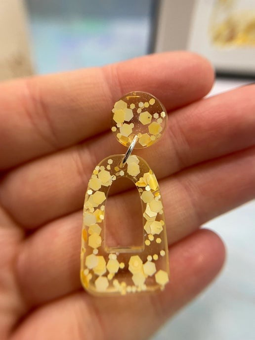 Yellow Glitter Arch Earrings - Hypoallergenic