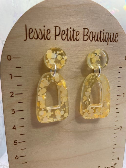 Yellow Glitter Arch Earrings - Hypoallergenic