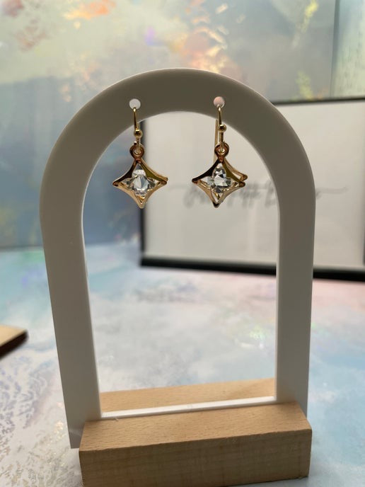 Gold Star with glass diamond Dangle Earrings