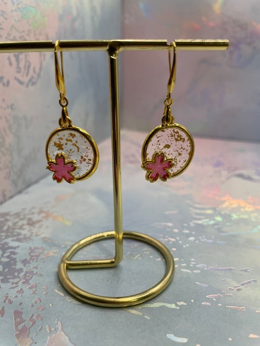 Gold Floral Circle Earrings