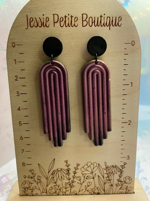 Chameleon Purple Long Arch Earrings + acrylic stud -Nickel Free