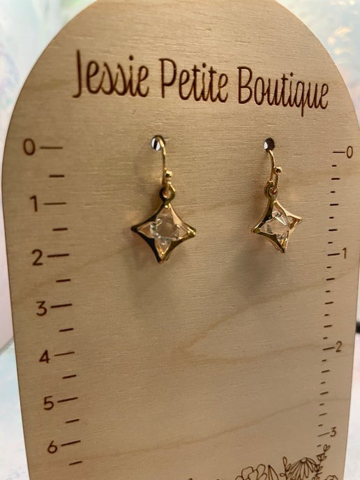 Gold Star with glass diamond Dangle Earrings
