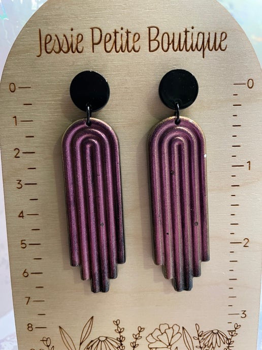 Chameleon Purple Long Arch Earrings + acrylic stud -Nickel Free