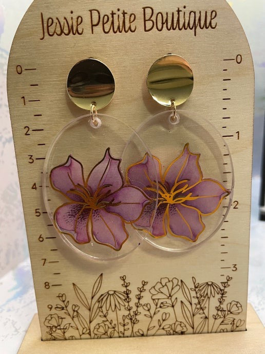 Purple Floral Oval Earrings(Nickel Free)