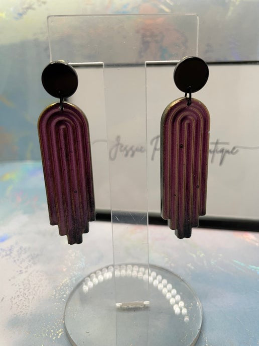 Chameleon Purple Long Arch Earrings + acrylic stud -Nickel Free