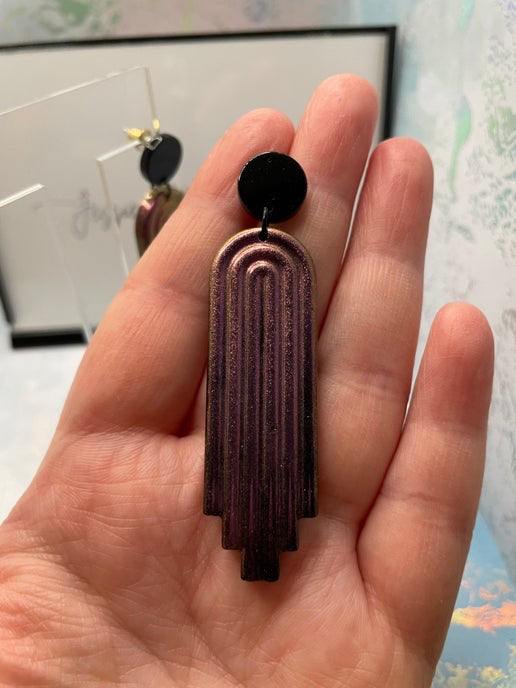 Chameleon Purple Long Arch Earrings + acrylic stud -Nickel Free