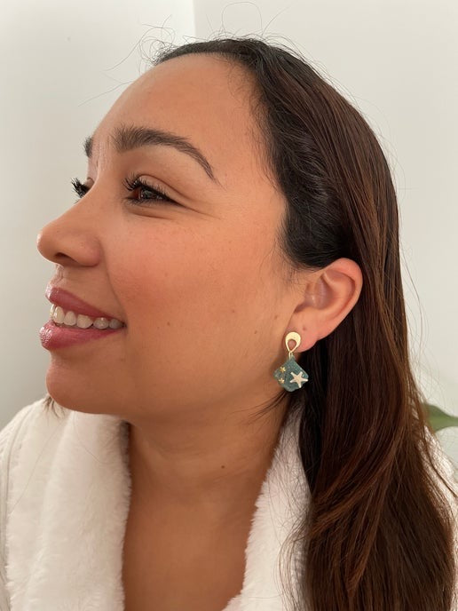 Small Sparkle Blue Shell Earrings With Starfish