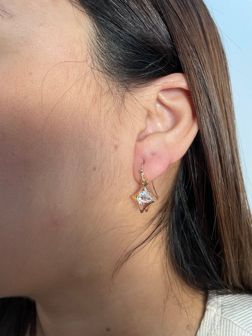 Gold Star with glass diamond Dangle Earrings