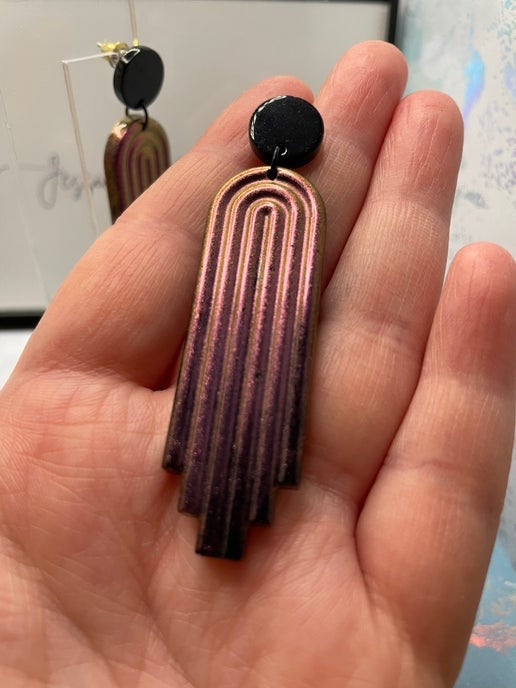 Chameleon Purple Long Arch Earrings + acrylic stud -Nickel Free