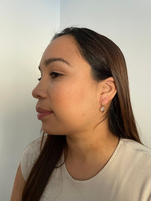 Gold Star with glass diamond Dangle Earrings